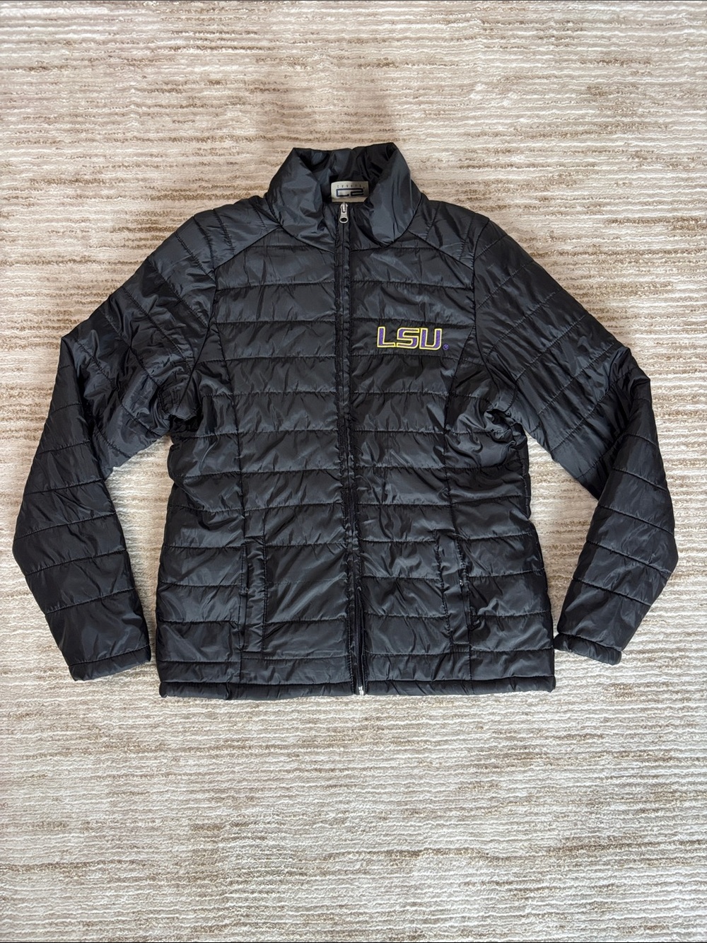 Vintage LSU Black Quilted Women’s Puffer Jacket Size Large Collegiate Football